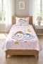 Starry Children's Pique Set with Sleeping Bear - Dream Themed Nordic Yellow Blue Quilted Bedspread