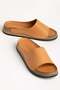 Genuine Leather Orthopedic Women's Slippers Tan Thick Single-Strap Sole Covering