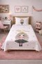 Princess Star Crowned Girl's Pique Set - Fairytale Concept Modern Powder Ecru Quilted Bedspread - 6
