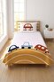 Car and Road Themed Baby Pique Set - Linear Transportation Nordic Mustard Blue Decorative Bedspread - 2