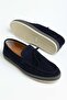 Genuine Leather Suede Men's Casual Shoes Navy Blue Straw Sole Bow - 3