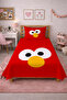 Children's Pique Set with Cute Face Figures - Cheerful Room Themed Modern Red and Yellow Quilted Bedspread - 3