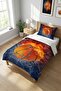 Flame Basketball Patterned Baby Pique Set - Sport Concept Modern Blue Orange Decorative Bedspread - 3