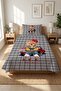 Plaid Teddy Bear Carriage Young Pique Set - Street Themed Modern Gray Red Quilted Bedspread - 3