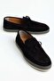 Genuine Leather Suede Men's Casual Shoes Black Straw Sole Bow