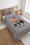 Plaid Teddy Bear Carriage Young Pique Set - Street Themed Modern Gray Red Quilted Bedspread - 6