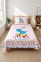 Skateboarding Dinosaur Patterned Children's Pique Set-Young Energetic Modern Turquoise Coral Quilted Bedspread