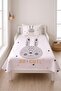 Cute Young Pique Set with Rabbit Stars - Minimal Animal Themed Nordic Gray Decorative Bedspread - 4