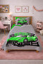 Checkered Teen Pike Set with Race Car - Speed Themed Modern Grey Green Decorative Bedspread - 2