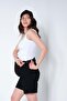 Maternity Stretchable Waistband Adjustable Denim Shorts Black - 7