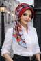 Red Blue Patterned Scarf Hat Bonnet - 2