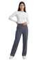 Women's Anthracite High Waist Draped Crepe Trousers with Flexible Wide Legs