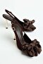 Women's Thin Heeled Shoes Stiletto Brown Satin with Big Bow - 3