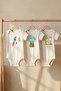Organic 100% Cotton Set of 3 Pilot and Giraffe Printed Short Sleeve Snap Fastener Baby Bodysuits