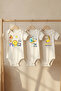 Organic 100% Cotton Set of 3 Cheerful Safari Printed Short Sleeve Snap Fastener Baby Bodysuits