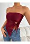 Tulle Front Gathered Strapless Blouse - 5