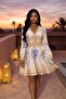 Women's Front Buttoned V-Neck Long Sleeve Floral Mini Flared Dress - 2