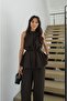 Brown Pelas Tie-Detail Blouse and Trousers Set - 2