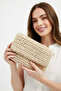 Women's Premium Series Handmade Ecru Straw Portfolio |   Envelope Hand Bag with Gold Chain - 3