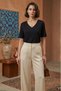 Women's Deep V-Neck Short Sleeve Stretchy Viscose Bodysuit Black - 5