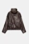 Zr Stand Collar Textured Women's Brown Faux Leather Jacket - 3