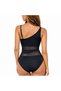 Black One-Shoulder Swimsuit with Tulle Detail for Women - 2