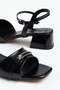Large Size Women's Low Heel Sandals with Black Horizontal Stone Accessories - 2