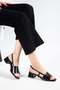 Large Size Women's Short Heeled Sandals Black Thick-Faced Side Straps - 4