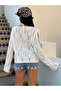 Cotton Openwork Summer Knitwear Cardigan with Tie-Up Detail - 2