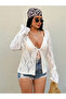 Cotton Openwork Summer Knitwear Cardigan with Tie-Up Detail - 5