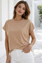 Women's Milk Coffee Cotton Double Sleeve Detailed Comfortable Fit T-Shirt - 3