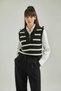 Women's Turtleneck Zippered Knitwear Black and White Striped Seasonal Sweater - 4