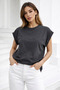 Women's Anthracite Cotton Double Sleeve Detailed Comfortable Fit T-Shirt - 7
