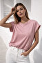Women's Dusty Rose Cotton Double Sleeve Detailed Comfortable Fit T-Shirt