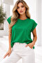 Women's Grass Green Cotton Double Sleeve Detailed Comfortable Fit T-Shirt - 2