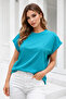 Women's Turquoise Cotton Double Sleeve Detailed Comfortable Fit T-Shirt - 5