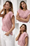 Women's Dusty Rose Cotton Double Sleeve Detailed Comfortable Fit T-Shirt - 6