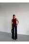 Women's Burgundy One-Shoulder Sandy Fabric Blouse with Accessories - 6
