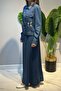 Stone Detailed Skirted Denim Suit 19527 Denim - 3