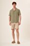 Men's Short Sleeve Cotton Striped Shirt Khaki