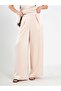 031649 Wide Pleated Satin Trousers Beige - 4