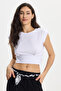 Women's Slim Fit 100% Cotton Pleated Soft Texture White Crew Neck Crop Blouse