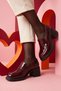 Burgundy Patent Leather Genuine Leather Women's Heeled Loafer Shoes Real Leather Patent Leather Heeled Loafer Shoes - 8