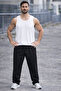 Men's Black Oversize Baggy Sweatpants Straight Leg Comfortable Fit 20/150 Fabric Black Printed - 4