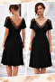 Women's Short Sleeve Lace V-Neck Midi Viscose Dress