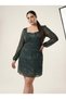 Apsen Women Chiffon Green Shawl Patterned Square Collar Long Sleeve Short Dress 4517-100 - 2
