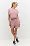 Crew Neck Short Sleeve T-Shirt with Ribbed Hem - 6
