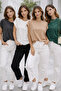 Women's 4-Pack Dark Green-Milky Brown-Anthracite-White Cotton Double Sleeve Detailed Comfortable Fit T-Shirt - 5