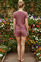 Rose-Dry Flower Patterned Lace Ribbed Camisole Knitted Shorts Pajama Set 26120052 - 3