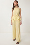 Tie-Detail Blouse Trousers Linen Set Lby0052 Yellow - 2